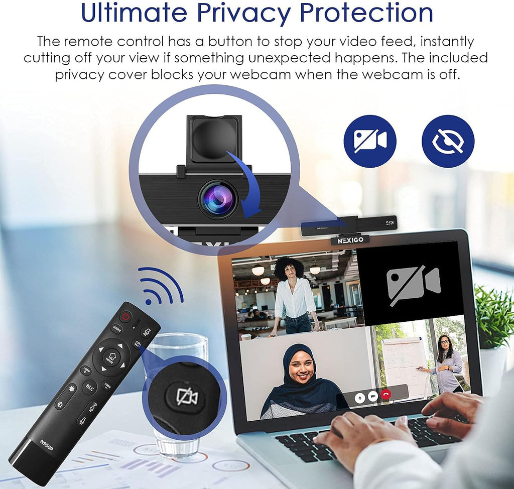 Zoom Certified, NexiGo N950P 4K Zoomable Webcam with Remote Control, Sony_Starvis Sensor, 5X Digital Zoom, Pro Web Camera with Dual Stereo Mics, for Zoom Skype Teams Twitch