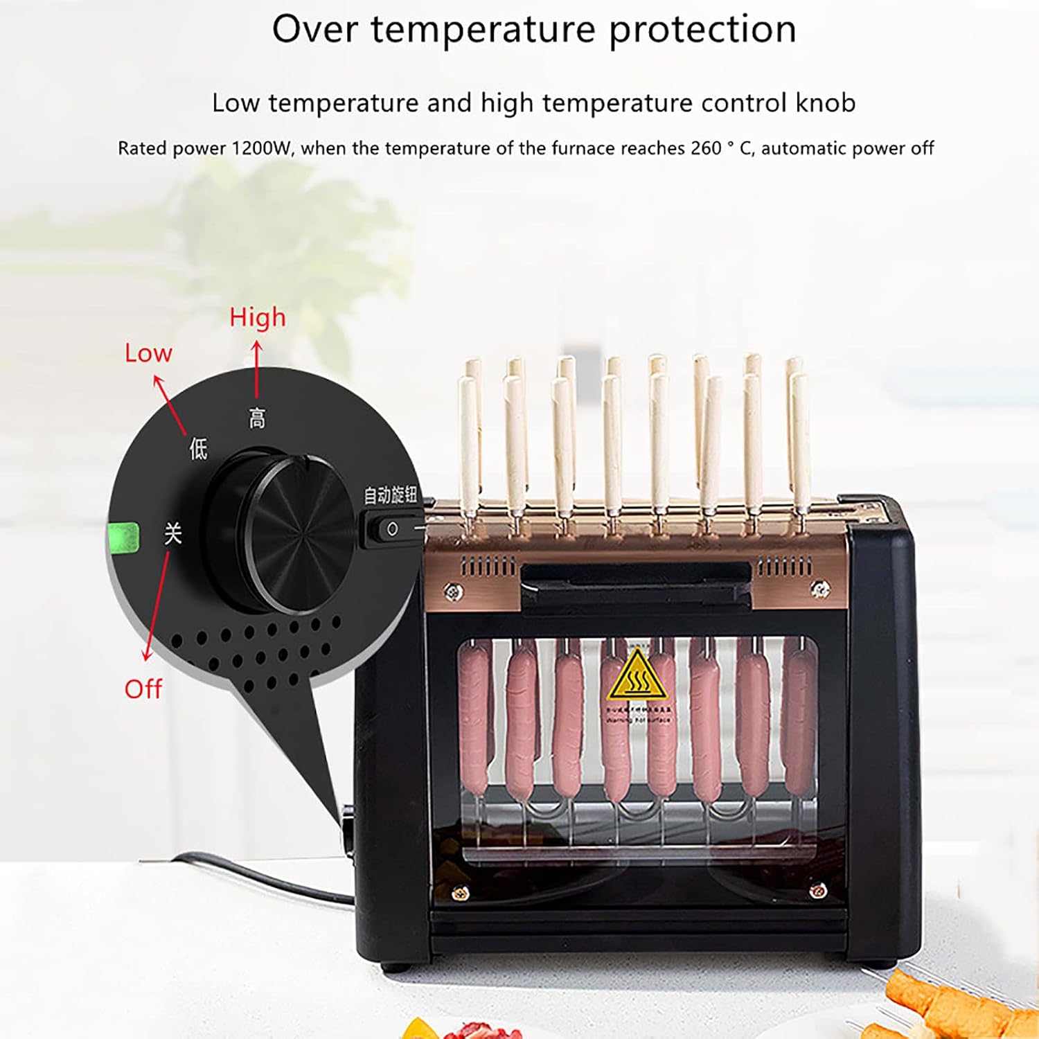 Indoor Smokeless Electric BBQ Grill, 360° Automatic Rotation Kebab Machine, Adjustable Temperature and Drain Pan Design, for Party and Cookout Home Restaurant Kitchen