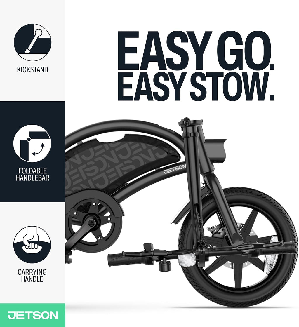 Jetson Bolt Electric Bike, Foot Pegs, Easy-Folding, Built-in Carrying Handle, Twist Throttle, Cruise Control, Up to 15.5 MPH, Range Up to 15 Miles, Ages 13+