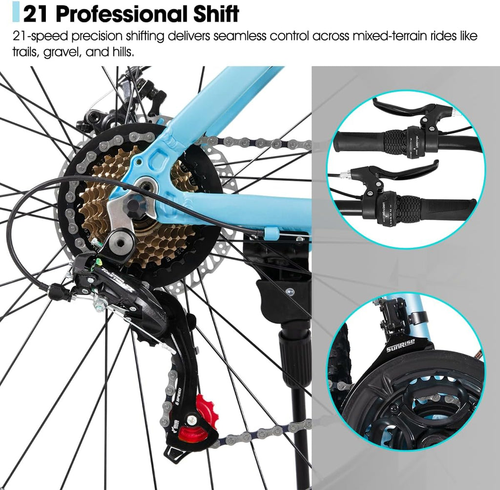 HILAND 26 27.5 Inch Mountain Bike, Mens and Womens Aluminum Frame MTB with 21 Speeds, Dis Brake, Hardtail Bicycle for Adults