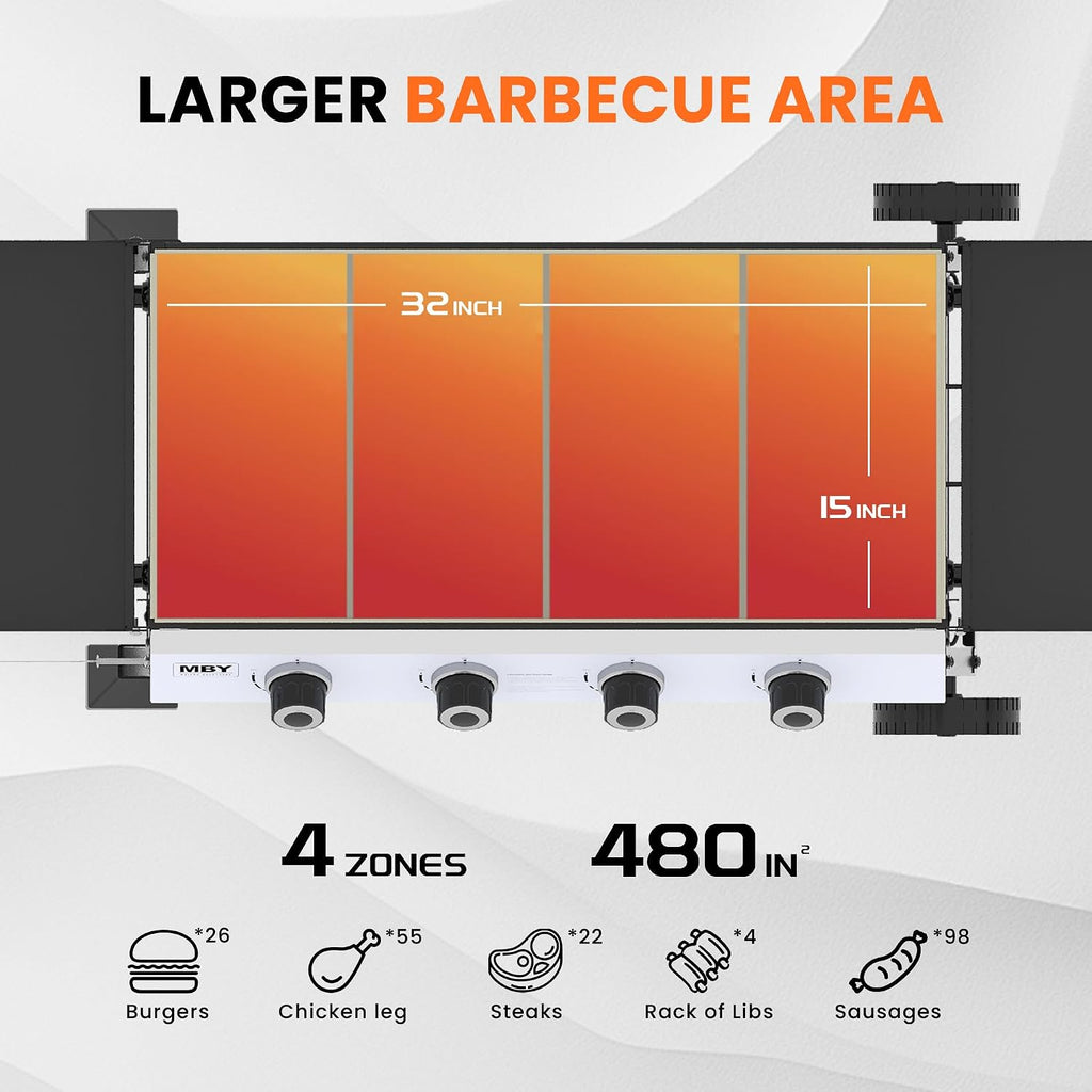 32 Inch Outdoor Flat Top Gas Propane Griddle with 4 Burners 40,000BTU,Powder Coated Steel Portable Gas Grill with Side Shelves for BBQ,Camping,Backyard