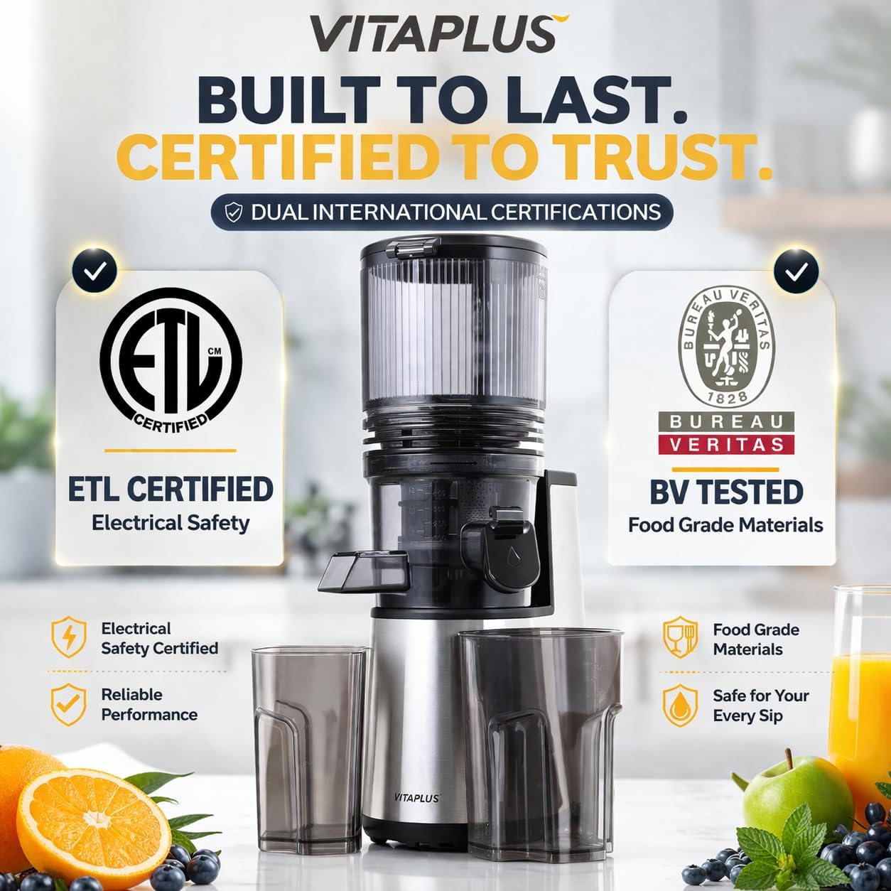 Cold Press Juicer, Upgraded AC Motor Masticating Juicer, Food-Grade Stainless Steel Auger, BPA-FREE Slow Juicing Extractor Machine with Easy Clean 5.8' Feeding Chute for Whole Vegs and Fruits