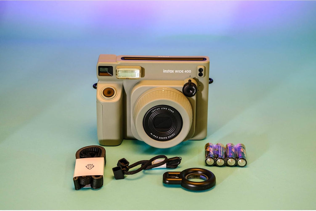 Fujifilm Instax Wide 400 Instant Film Camera Bundle with Fuji Instax Wide Instant Film Color Print (20 Sheets) + Travel Bag + Rechargeable Batteries with Charger and Lens Cleaning Kit