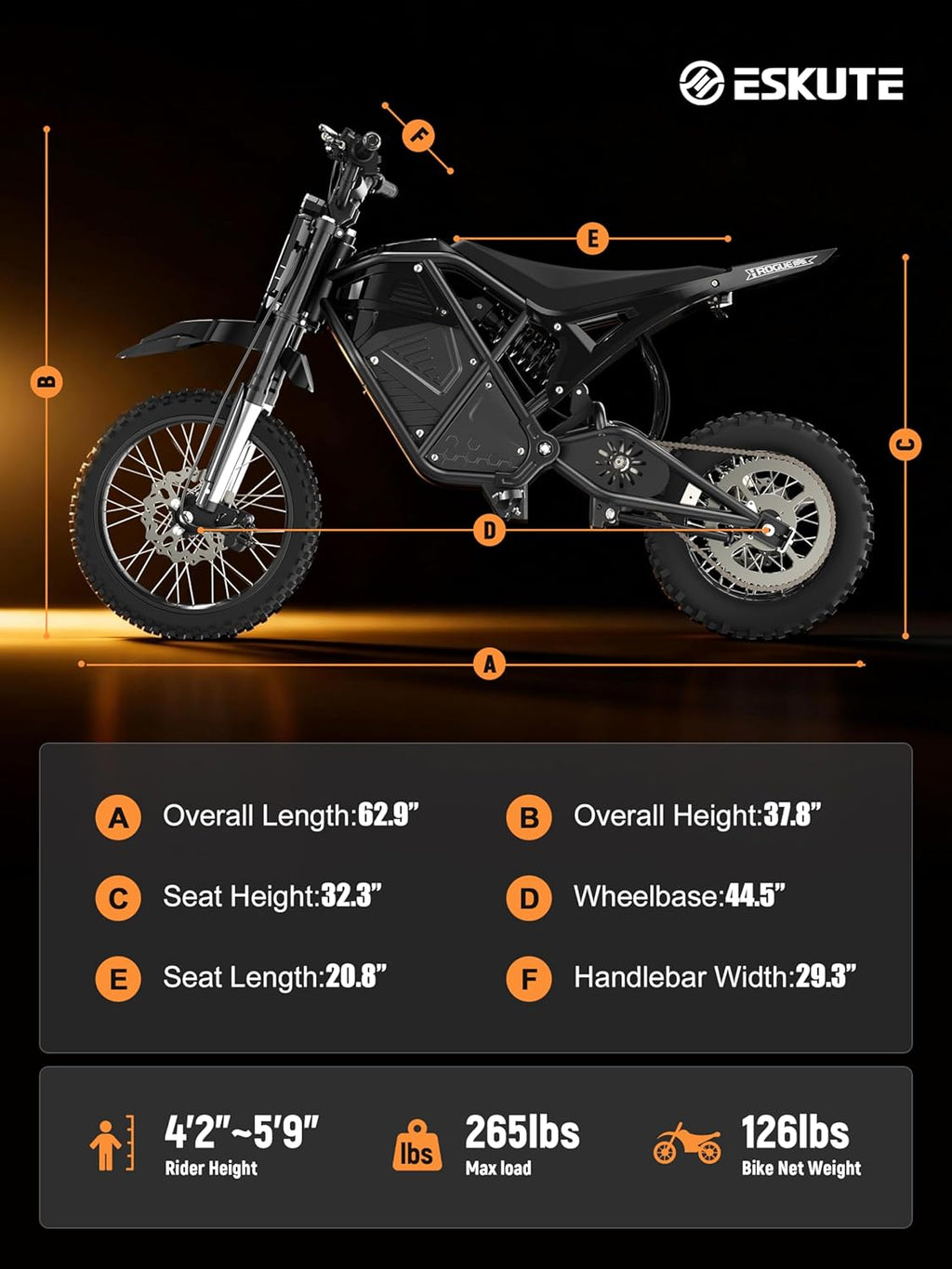 ESKUTE Electric Dirt Bike for Teens Adults, Mid-Drive Motor 3500W Peak, Electric Motorcycle 48V23Ah Battery, 53-Mile Range, 38mph, Hydraulic Nitrogen Dual Shock Absorbers