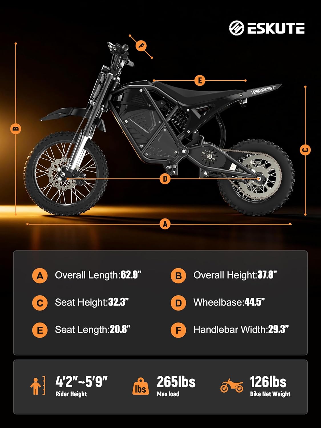 ESKUTE Electric Dirt Bike for Teens Adults, Mid-Drive Motor 3500W Peak, Electric Motorcycle 48V23Ah Battery, 53-Mile Range, 38mph, Hydraulic Nitrogen Dual Shock Absorbers