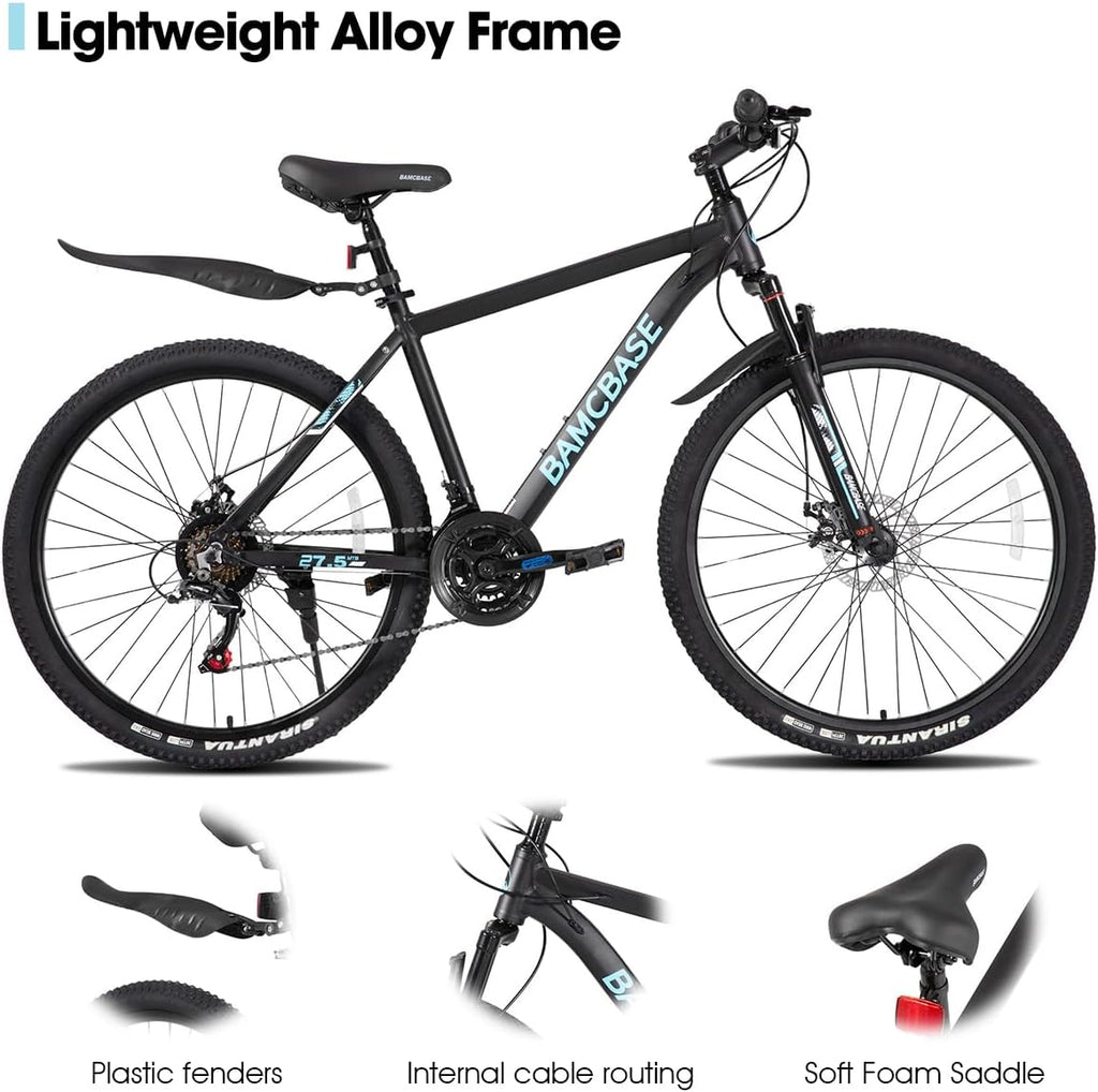 HILAND 26 27.5 Inch Mountain Bike, Mens and Womens Aluminum Frame MTB with 21 Speeds, Dis Brake, Hardtail Bicycle for Adults