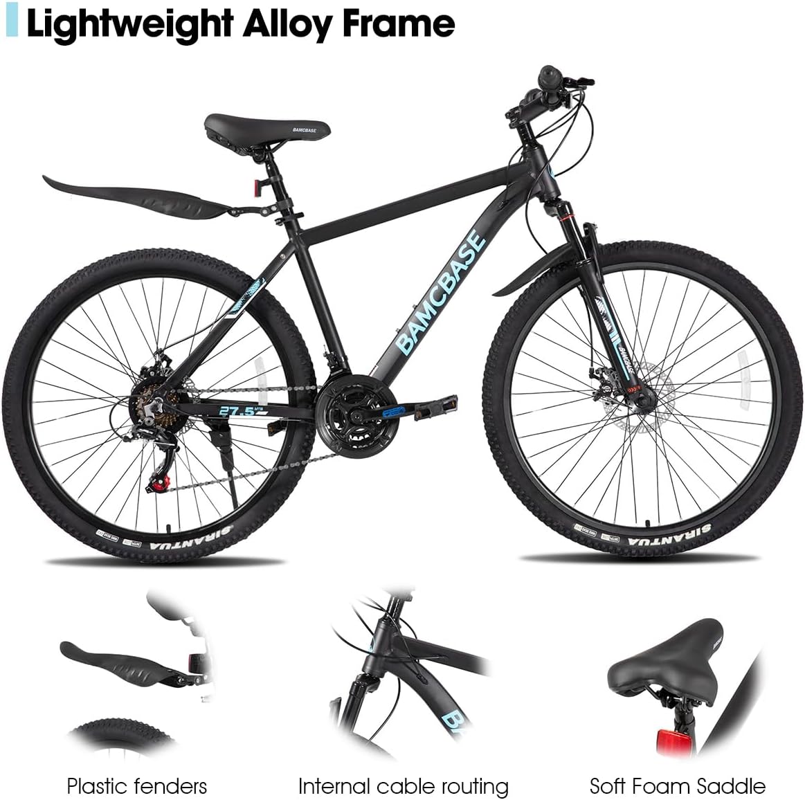 HILAND 26 27.5 Inch Mountain Bike, Mens and Womens Aluminum Frame MTB with 21 Speeds, Dis Brake, Hardtail Bicycle for Adults