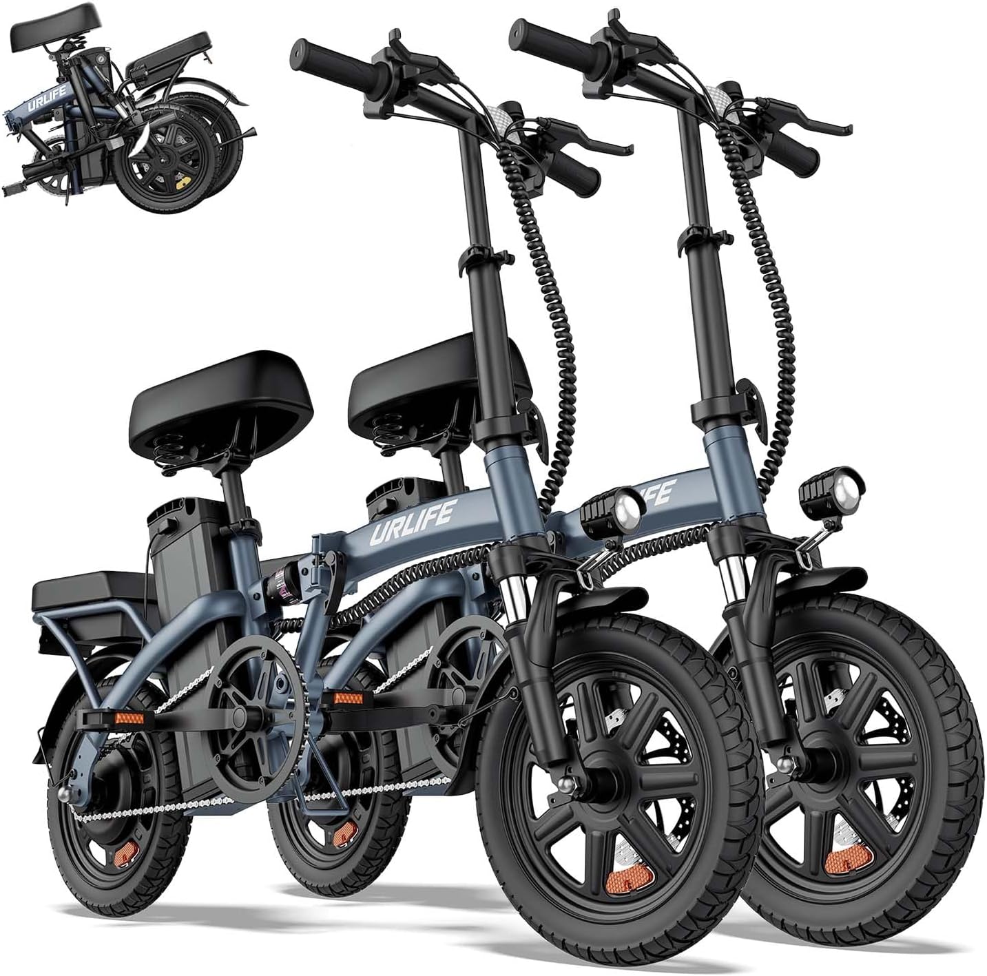 URLIFE Folding Electric Bike for Adults, 14' Portable Commuter ebikes, 20-40 Mile Long Range, 500W Peak Motor, 20MPH, UL 2849 Mini Bikes for Teens