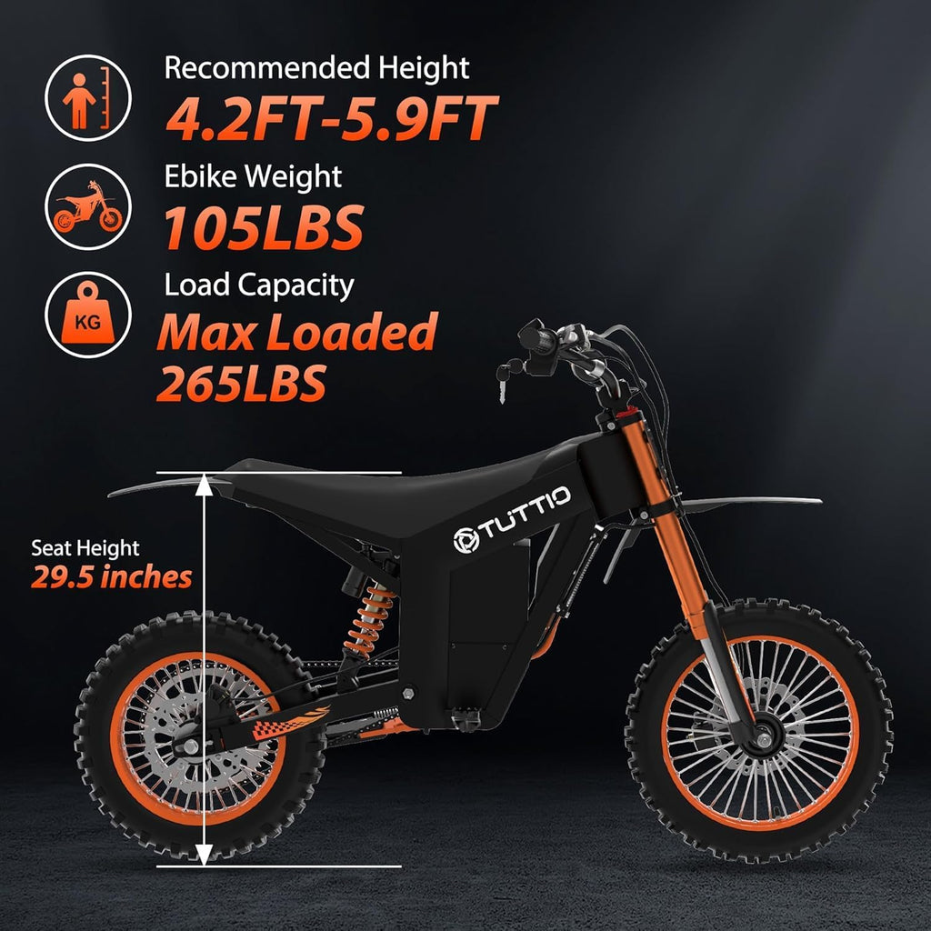 Tuttio Soleil01 Electric-Dirt-Bike Teens Adults - 48V 21AH Electric-Bike 14'/12' Fat Tire Off Road E-Bike High Torque Mini E Bicycle Motorcycle Dirt Bike (US Warehouse)