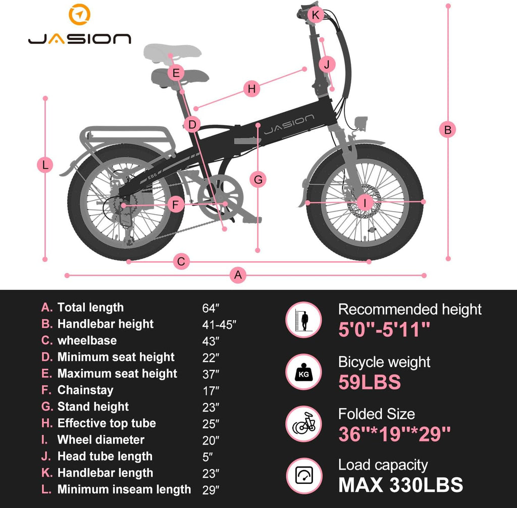 Jasion EB6 Foldable Electric Bike for Adults,【1200W Peak Motor, 25 MPH, 50 Miles Range】 20' Fat Tire Ebike with 48V Built-in Battery, Lightweight Aluminum Frame E Bike for Commuting, Off-Road, Travel