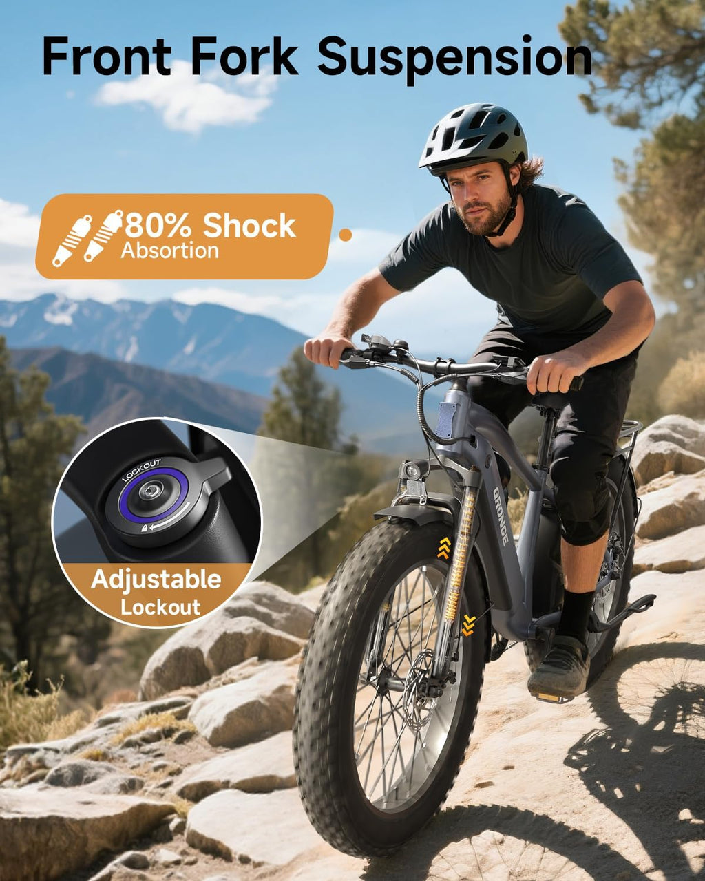 QRONGE Electric Bike for Adults 1800W Peak, Adult Electric Bicycles, 26' Fat Tire Ebike, 28MPH(PAS Mode) Electric Mountain E Bike, Up to 70 Miles, 7 Speed