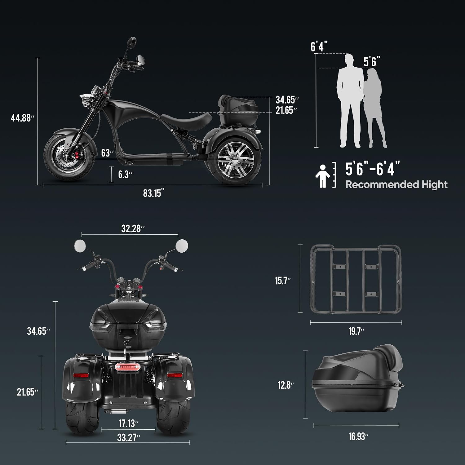 eAhora M1P Electric Trike for Adults, 2000W Brushless Motor 26MPH Electric Tricycle,60V 30AH Fast Charge Battery,F&R Disk Brake, Hydraulics Suspension,3 Wheel Electric Bikes