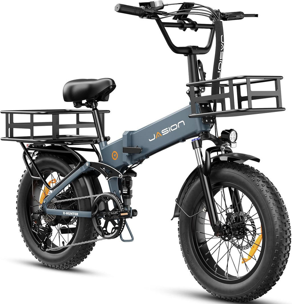 Jasion X Hunter/PRO Electric Bike for Adults,1800W/1400W Peak 20''Fat Tire Foldable Ebike,Folding E Bike Up to 80/70 Miles Range,720/624WH Removable Battery,30 MPH E Bike,Certified by UL2849