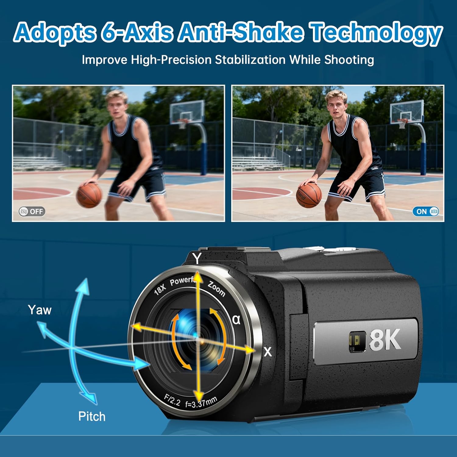 8K Video Camera Camcorder 2025 Latest 88MP Ultra HD Video Cameras Wifi Vlogging Camera for YouTube 18X Digital Video Cameras with 32G Card Microphone 6-Axis Anti-Shake IR Night Vision Video Recorder