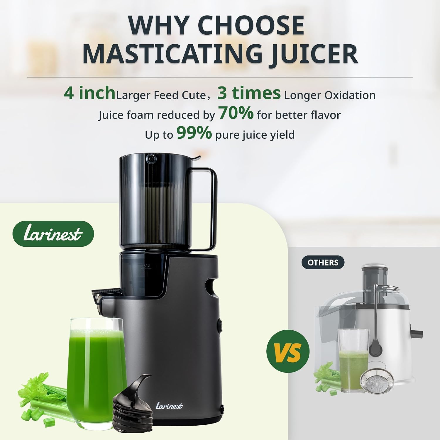 Juicer Machines, Cold Press Juicer with 4' Large Feed Chute Fit Whole Fruits and Vegetables, Easy to Clean, BPA-Free