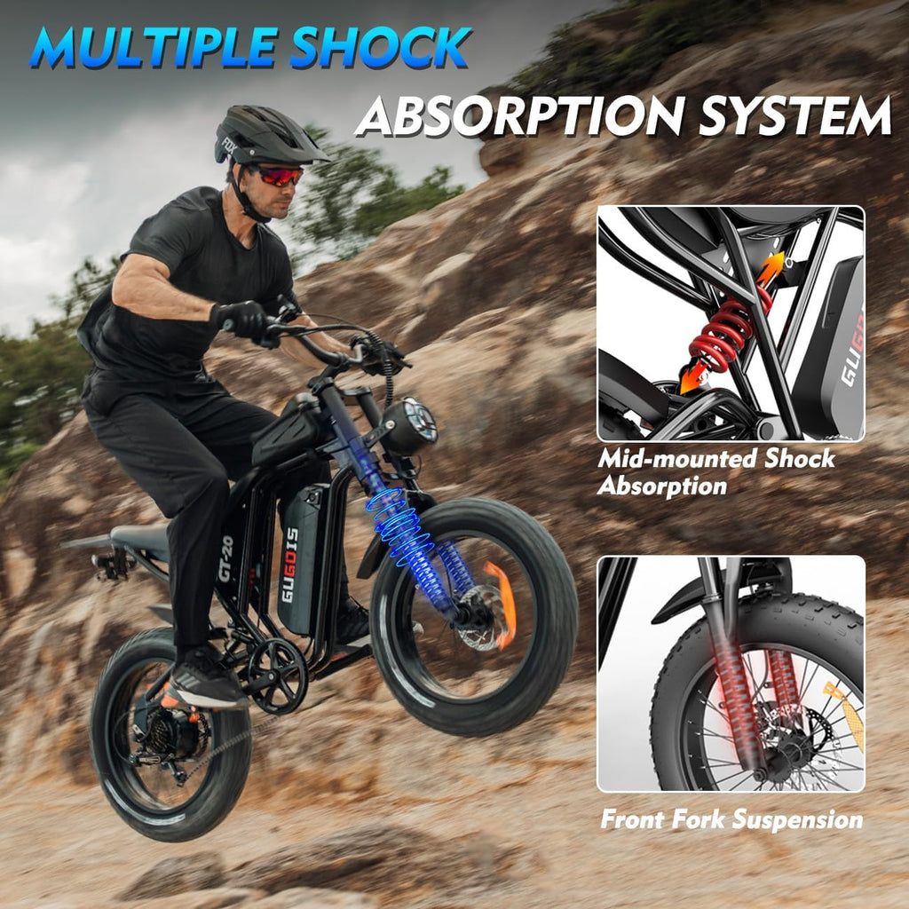 GugoIs Electric Bike for Adults,1000W/3000W Peak Motor Electric Bicycle,Up to 31 MPH,Max 30-60 Miles,48V 15.6/23Ah Large Removable Battery Ebikes, 7-Speed for All Terrain 20'/26' Mountain E Bike
