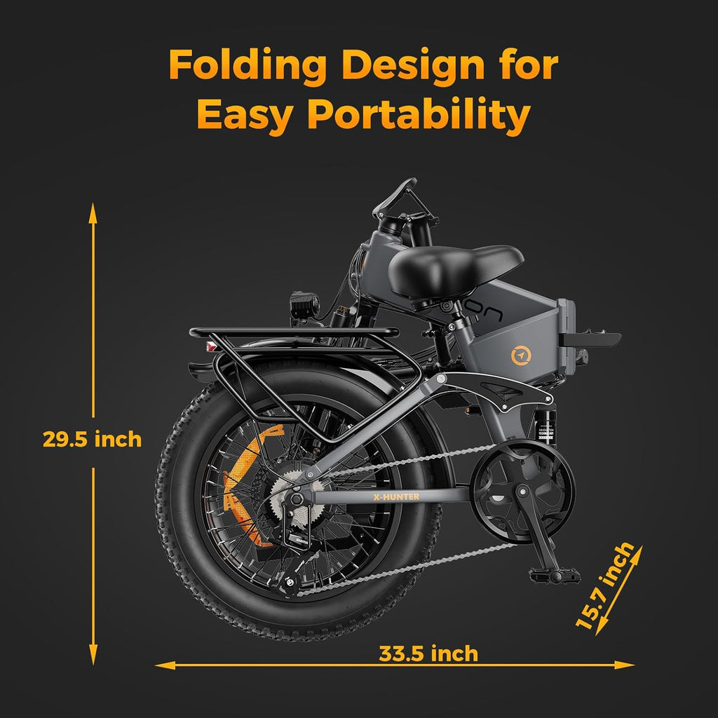 Jasion X Hunter/PRO Electric Bike for Adults,1800W/1400W Peak 20''Fat Tire Foldable Ebike,Folding E Bike Up to 80/70 Miles Range,720/624WH Removable Battery,30 MPH E Bike,Certified by UL2849