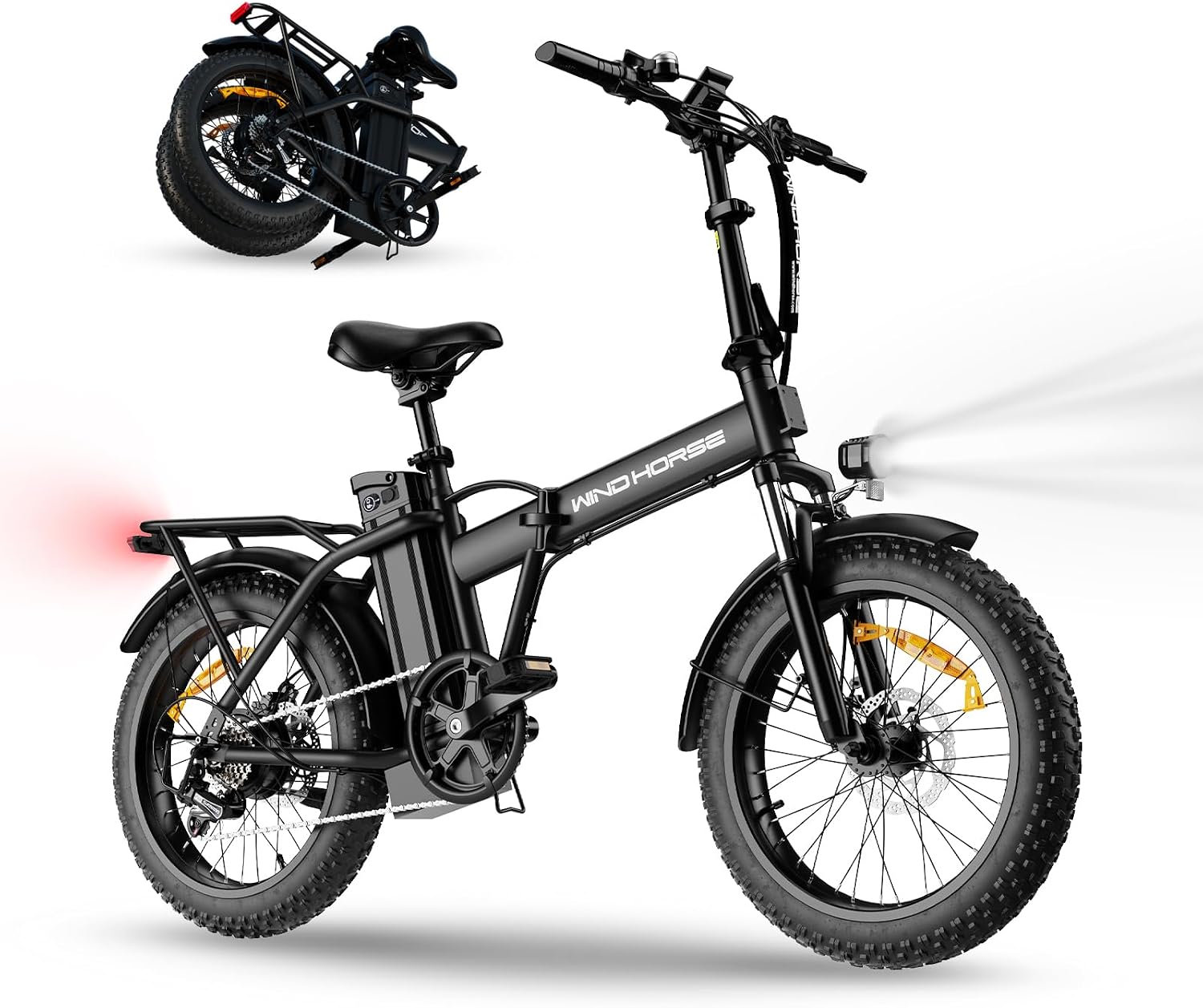 WINDHORSE 16'/ 20' Folding Electric Bike for Adults, 630W/ 983W Peak Electric Bicycle, 20MPH, 20-35/40-70 Miles Range, 288Wh/ 748.8Wh Removable Battery, UL Certified Commuter Ebike