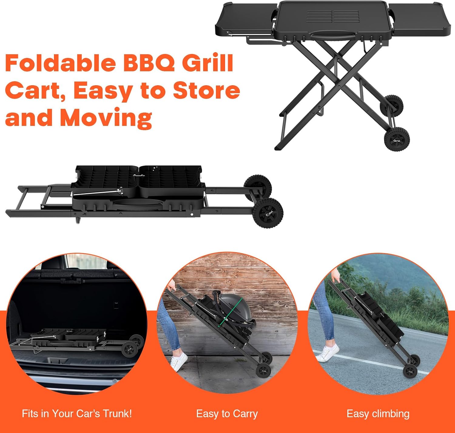 Grill Stand for Ninja Woodfire OG701, OG850, OG951, Portable Foldable Grill Table with Wheels & Side Shelf, 51' Large Space BBQ Table for Weber, Blackstone Griddle, Ooni Pizza Oven Accessories