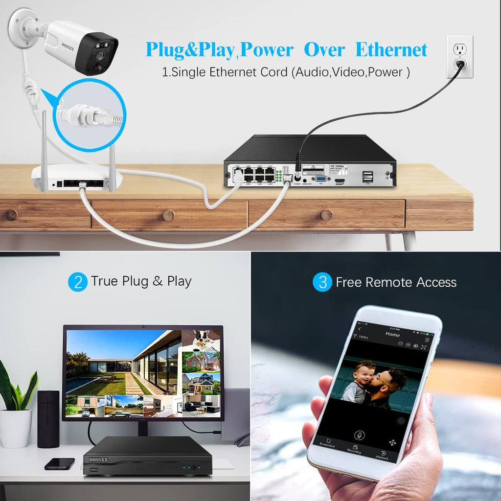 (2026 Update) 4K PoE Security Camera System w/PIR & AI Human Detection, 8CH NVR w/ 4TB HDD, 8 Cameras, 130° Ultra Wide Angle, 60-Day Recording, 2-Way Audio, Remote Control, No Monthly Fee