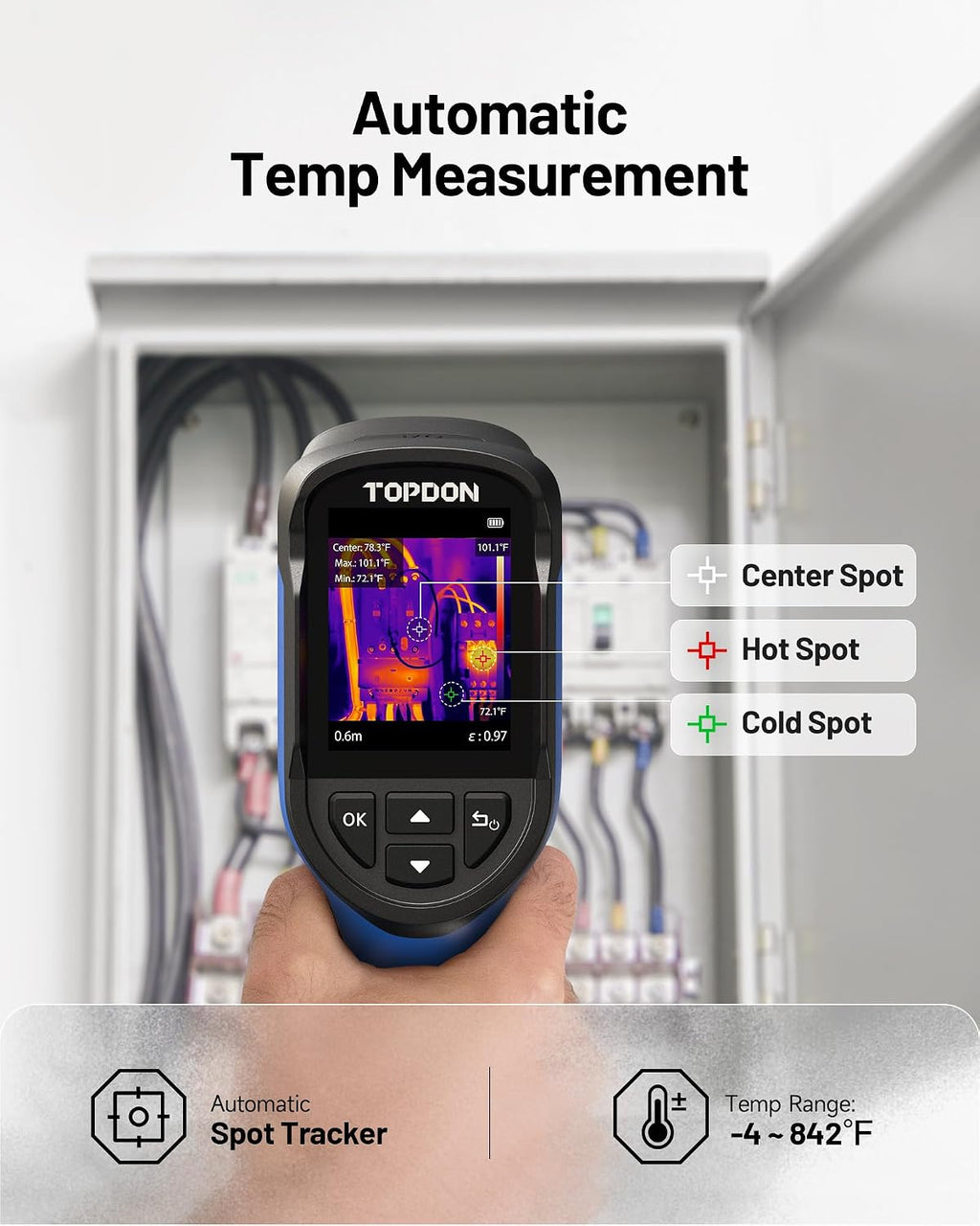 TOPDON TC004 Mini Thermal Imaging Camera, 240 x 240 TISR Resolution, 15-Hour Battery Life, 128 x 128 IR Resolution, 25Hz Handheld Infrared Camera with High/Low Temp Alerts, Auto Shutdown- Blue
