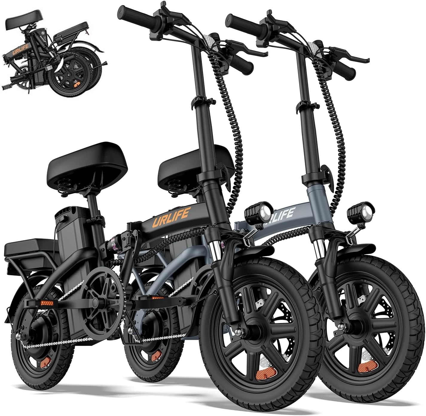 URLIFE Folding Electric Bike for Adults, 14' Portable Commuter ebikes, 20-40 Mile Long Range, 500W Peak Motor, 20MPH, UL 2849 Mini Bikes for Teens
