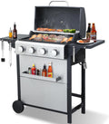 4-Burner Propane Gas Grill with 2 Foldable Side Tables, 34,200 BTU Outdoor BBQ Grill with Porcelain-Enameled Flame Tamers, Built-in Thermometer, Easy Assembly for Patio, Backyard BBQ