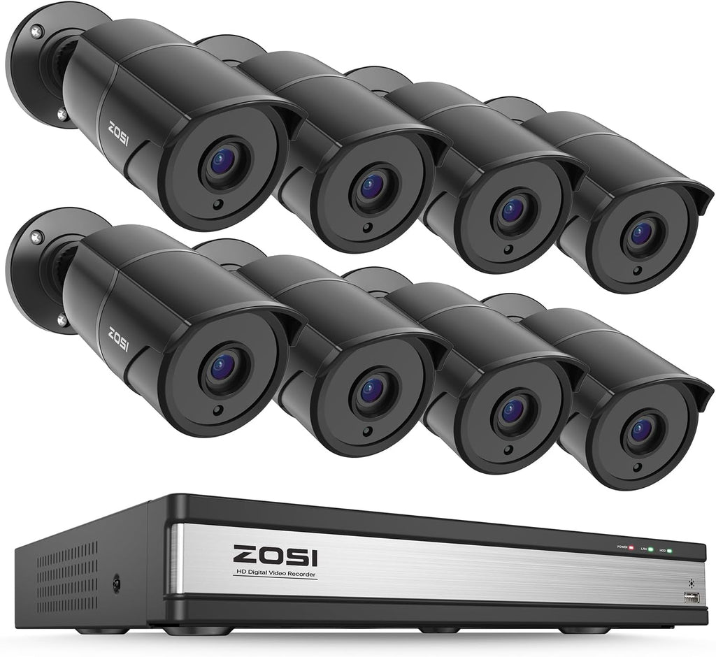 ZOSI 16CH 3K Lite Security Camera System with Audio, AI Human/Vehicle Detection, Night Vision, 8 x 1080P Metal Weatherproof Wired Cameras, 16 Channel Surveillance DVR for 24/7 Recording (NO HDD)