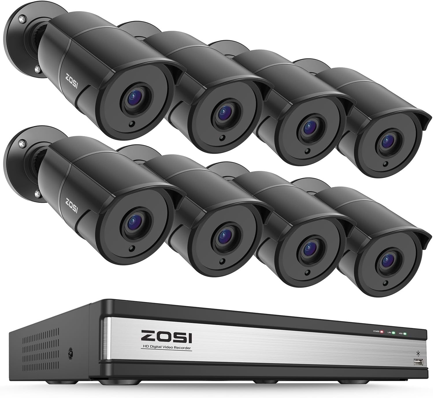 ZOSI 16CH 3K Lite Security Camera System with Audio, AI Human/Vehicle Detection, Night Vision, 8 x 1080P Metal Weatherproof Wired Cameras, 16 Channel Surveillance DVR for 24/7 Recording (NO HDD)
