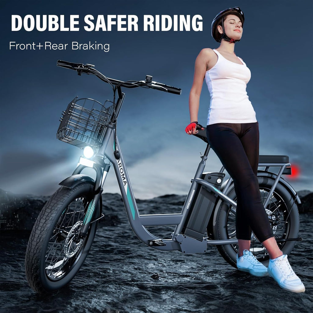 Caroma Peak 500W/800W/1200W Electric Scooter with Seat, 20' Fat Tire Electric Bike with 48V Removable Battery, Up to 30Miles & 20MPH, Adult Scooter for Commuting with Basket&Adjustable Seat