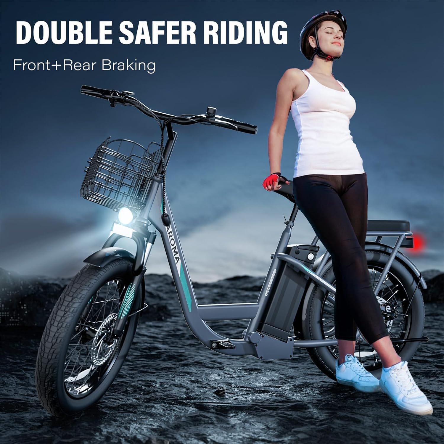 Caroma Peak 500W/800W/1200W Electric Scooter with Seat, 20' Fat Tire Electric Bike with 48V Removable Battery, Up to 30Miles & 20MPH, Adult Scooter for Commuting with Basket&Adjustable Seat