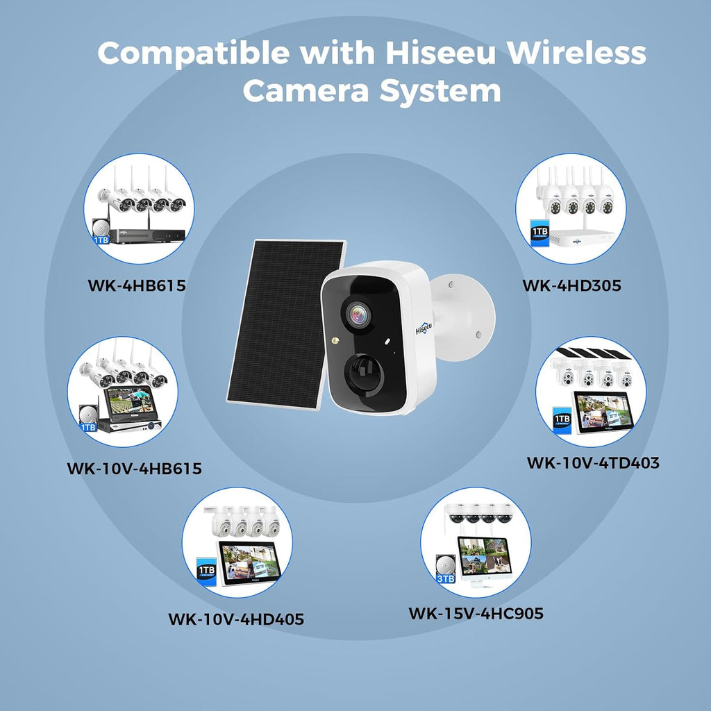 Hiseeu Solar Camera Security Outdoor, 4 Pack 100% Wireless 3K 4MP Surveillance Indoor WiFi Smart Cameras for Home Security Outside, PIR/AI Motion Detection, Waterproof, Color Night Vision, 2-Way Audio