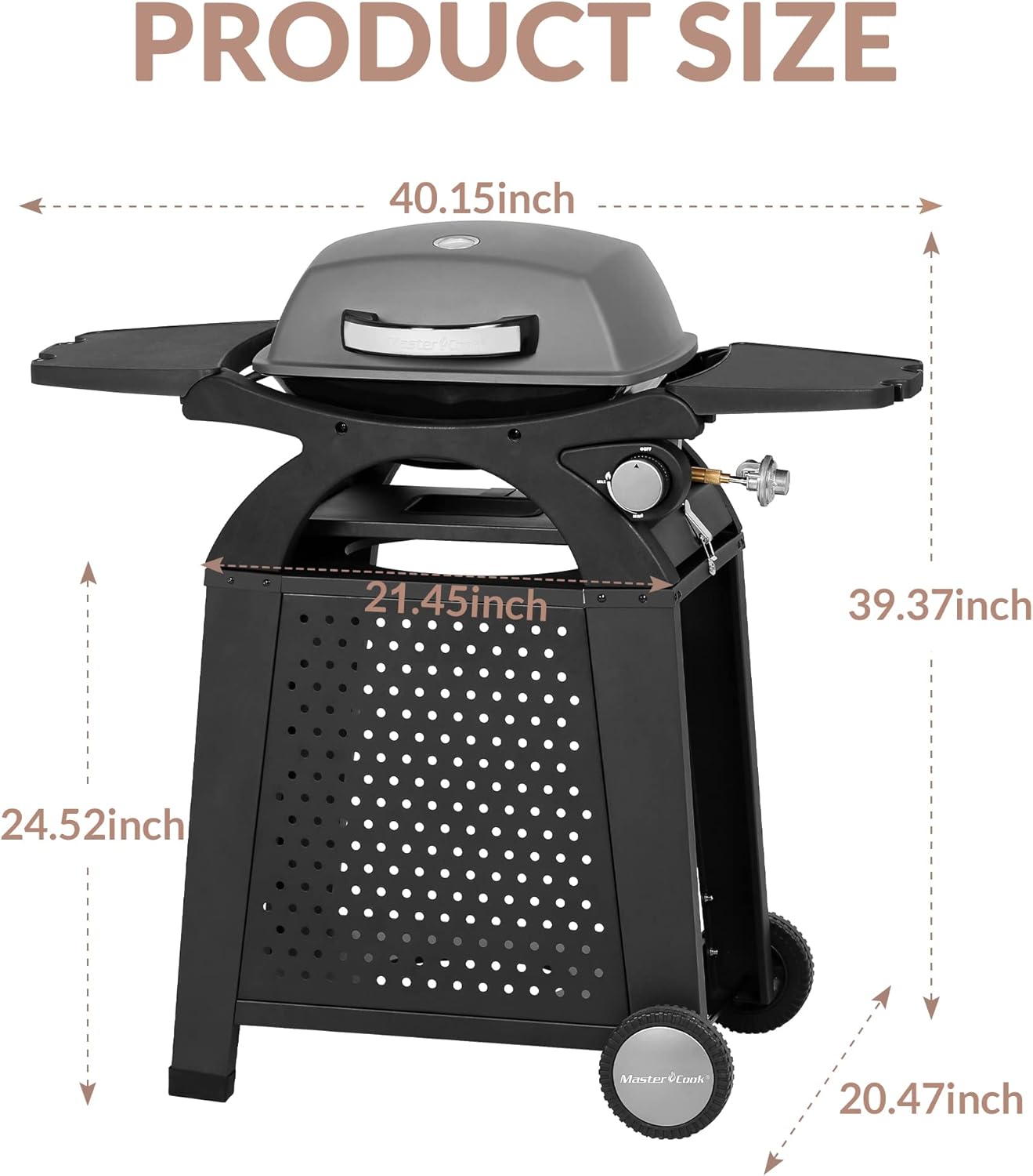 MASTER COOK Single Burner Propane Gas Grill, 11,500 BTU Portable Tabletop Barbecue Grill with Cart for Patio, Camping, Travel