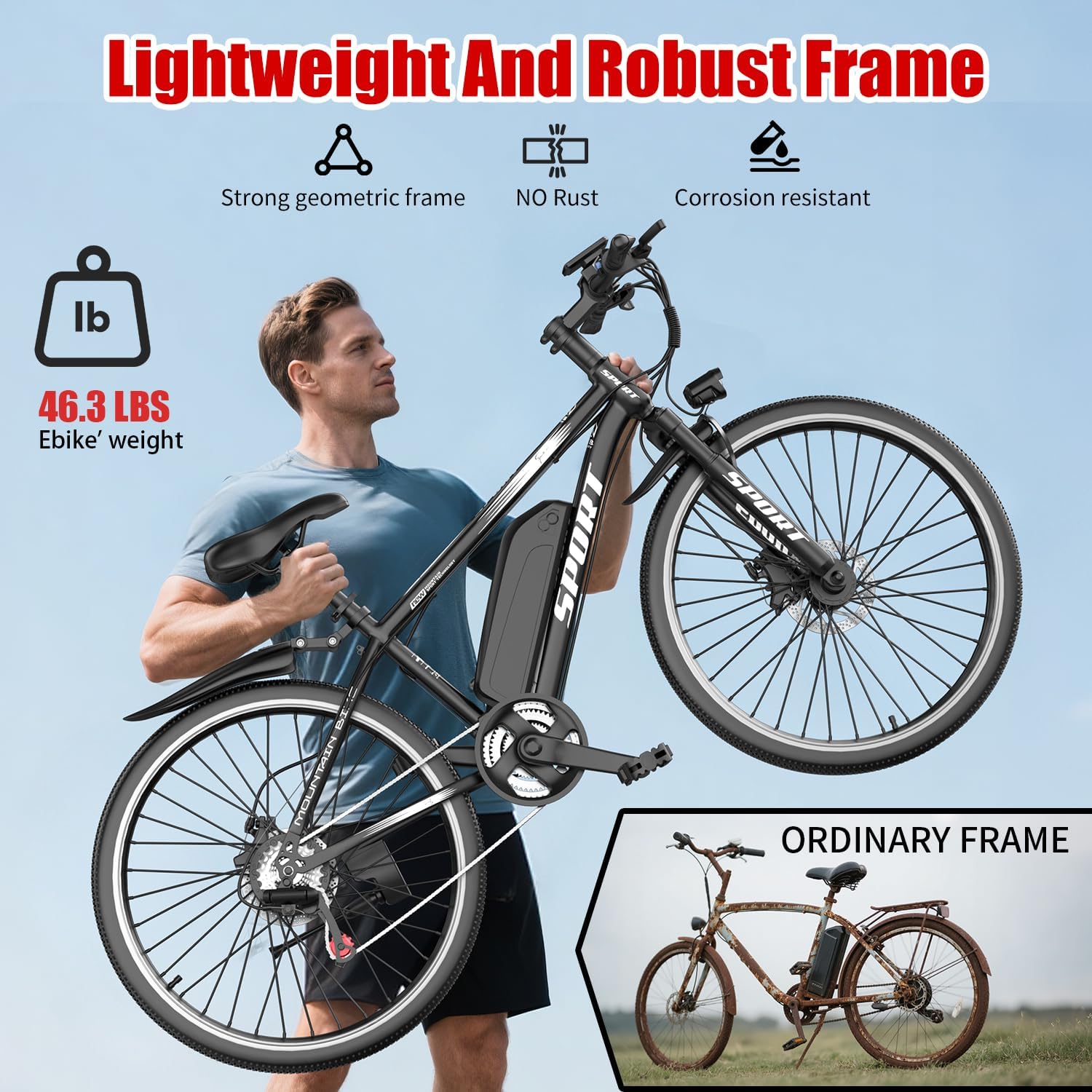 Electric Bike for Adults, 750W Electric Mountain Bike with 7-Speed and Front Suspension, 20 mph Folding Bike, 40 Miles PAS Range, 26' Tire