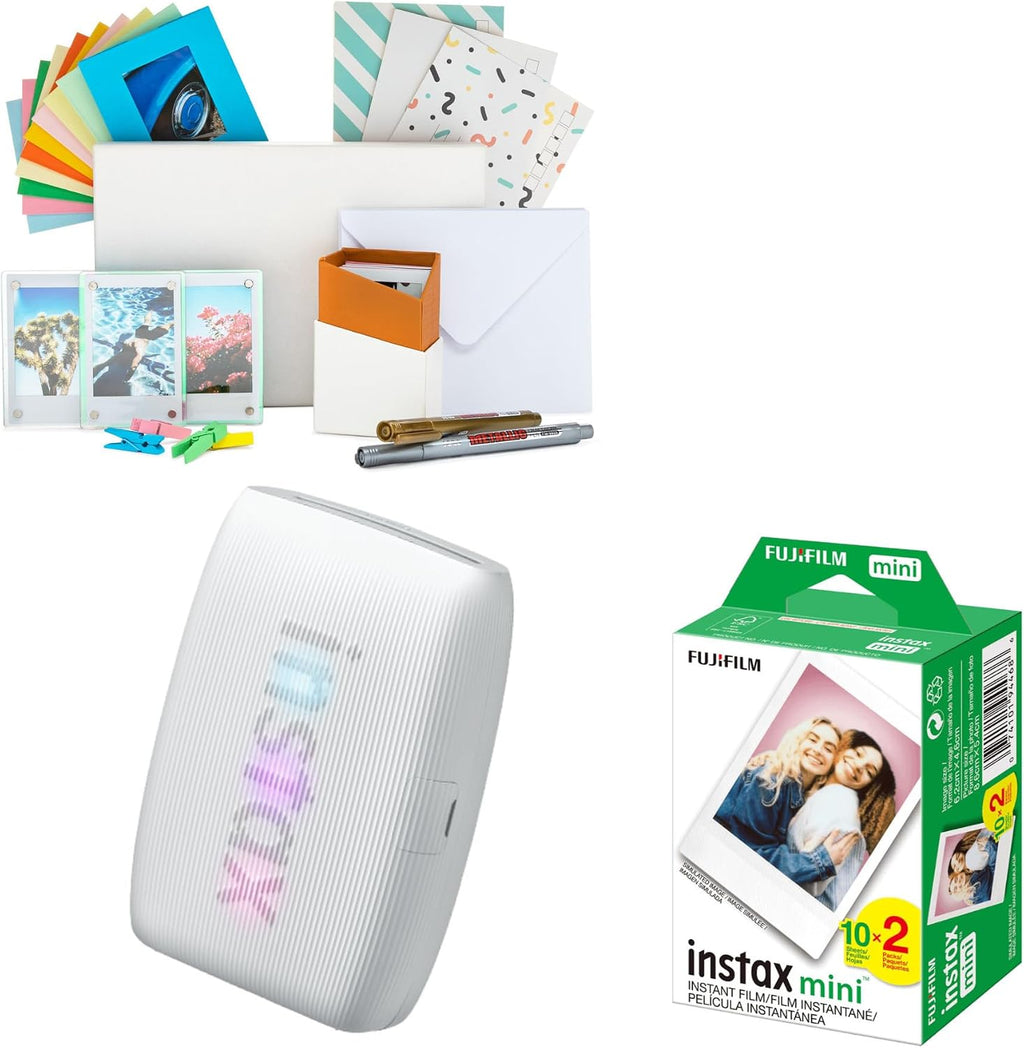Fujifilm Instax Mini Link 3 Compact Smartphone Printer with Instax AiR Studio App (Clay White) Bundle with Focus Camera Polaroid Film Kit and Fujifilm Instax Mini Twin Film Pack (3 Items)