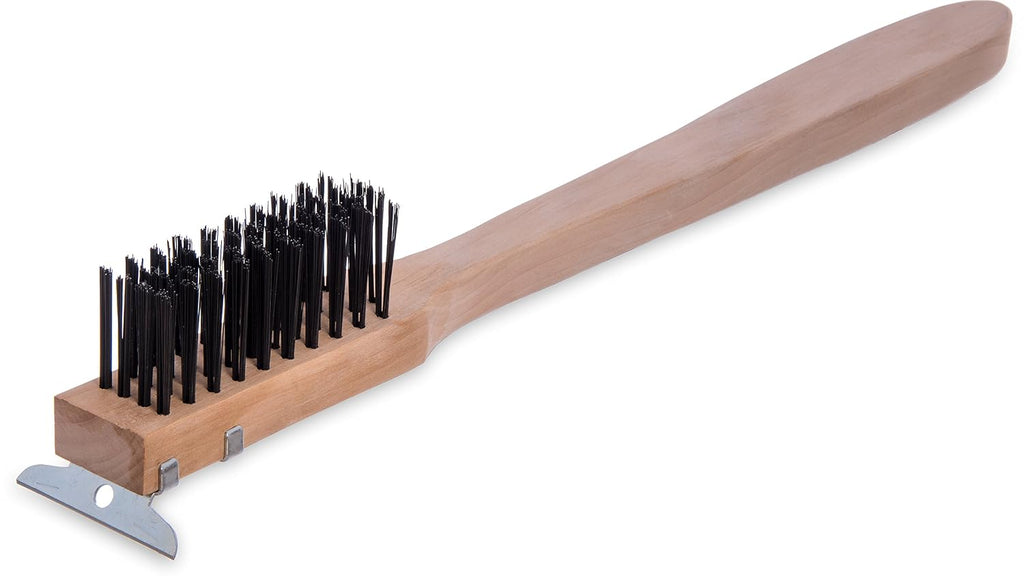 Carlisle FoodService Products Stainless Steel Wood Handle Scraper with Carbon Steel Bristles, Grill Brush, Grill Cleaning Brush with Carbon Steel Wire Bristles for Cleaning, 20 Inches, Tan, (12 Pack)