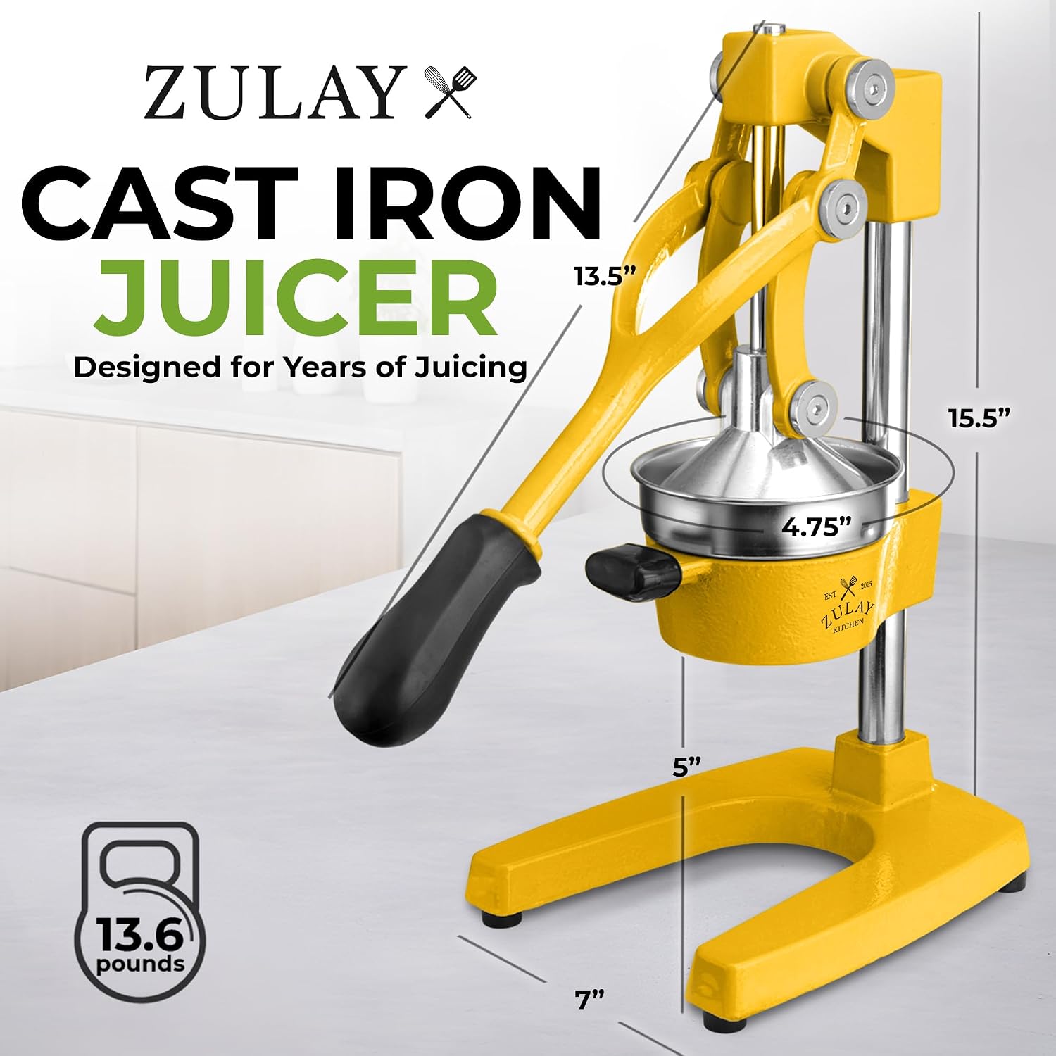 Zulay Kitchen Cast Iron Juicer - Heavy Duty Manual Juicer with Detachable Strainers for Easy Cleaning, Orange Juice Press for Citrus Fruits, Perfect for Bartenders, Juice Lovers & Health Enthusiasts