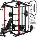 S1-V4 Smith Machine, 2000LBS Power Cage with Cable Crossover System, All-in-One Squat Rack with Smith Bar, Strength Training Equipment for Hone Gym