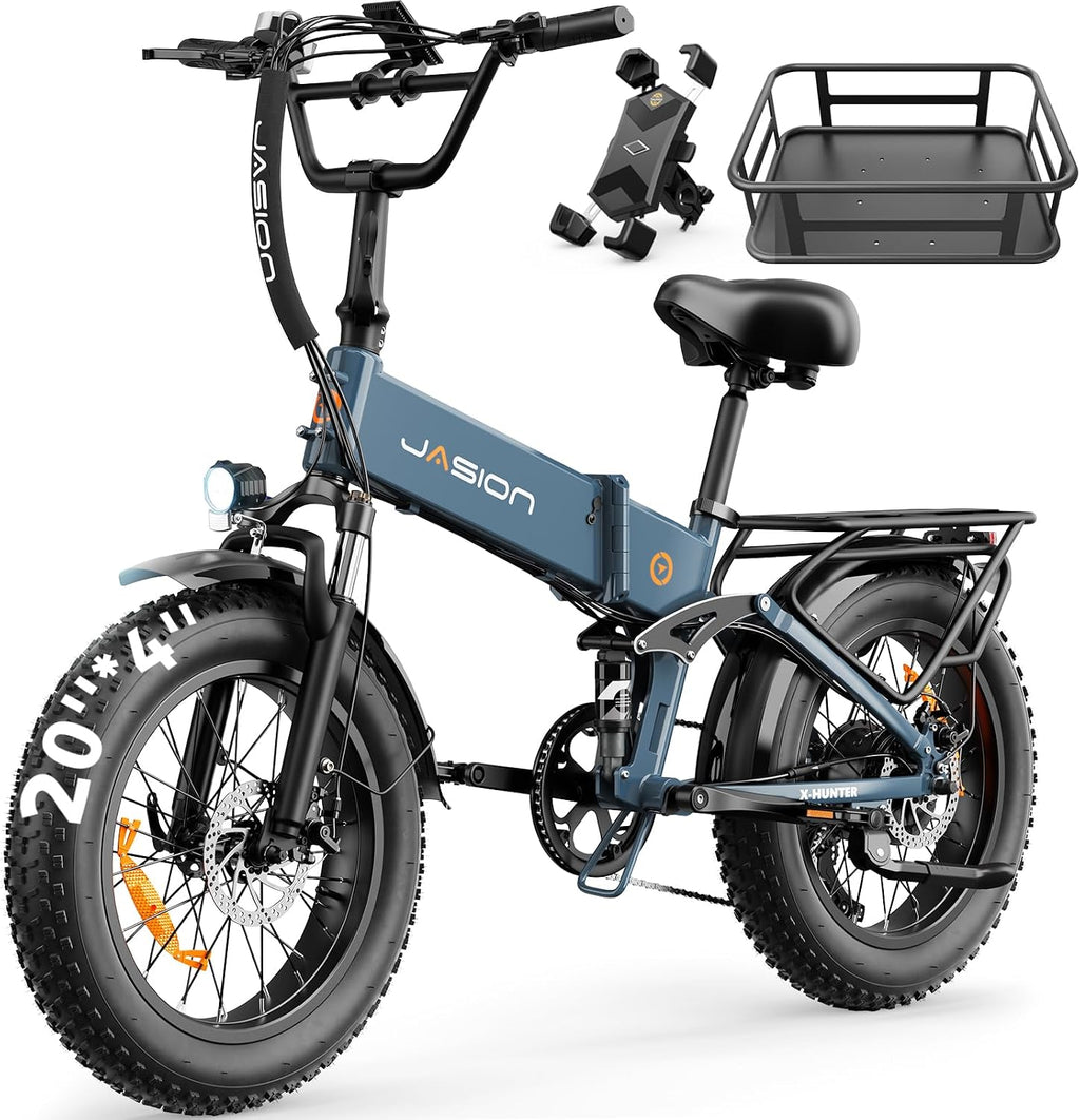 Jasion X Hunter/PRO Electric Bike for Adults,1800W/1400W Peak 20''Fat Tire Foldable Ebike,Folding E Bike Up to 80/70 Miles Range,720/624WH Removable Battery,30 MPH E Bike,Certified by UL2849