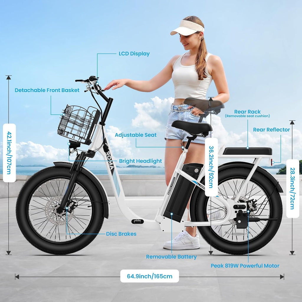 Caroma Peak 1200W/800W/500W/ Electric Scooter with Seat, 20' Off-Road Tires, 15/25/30Miles Range, 20MPH Top Speed, Adjustable Electric Scooter for Adults with Basket, Adults Ebike for Commuting