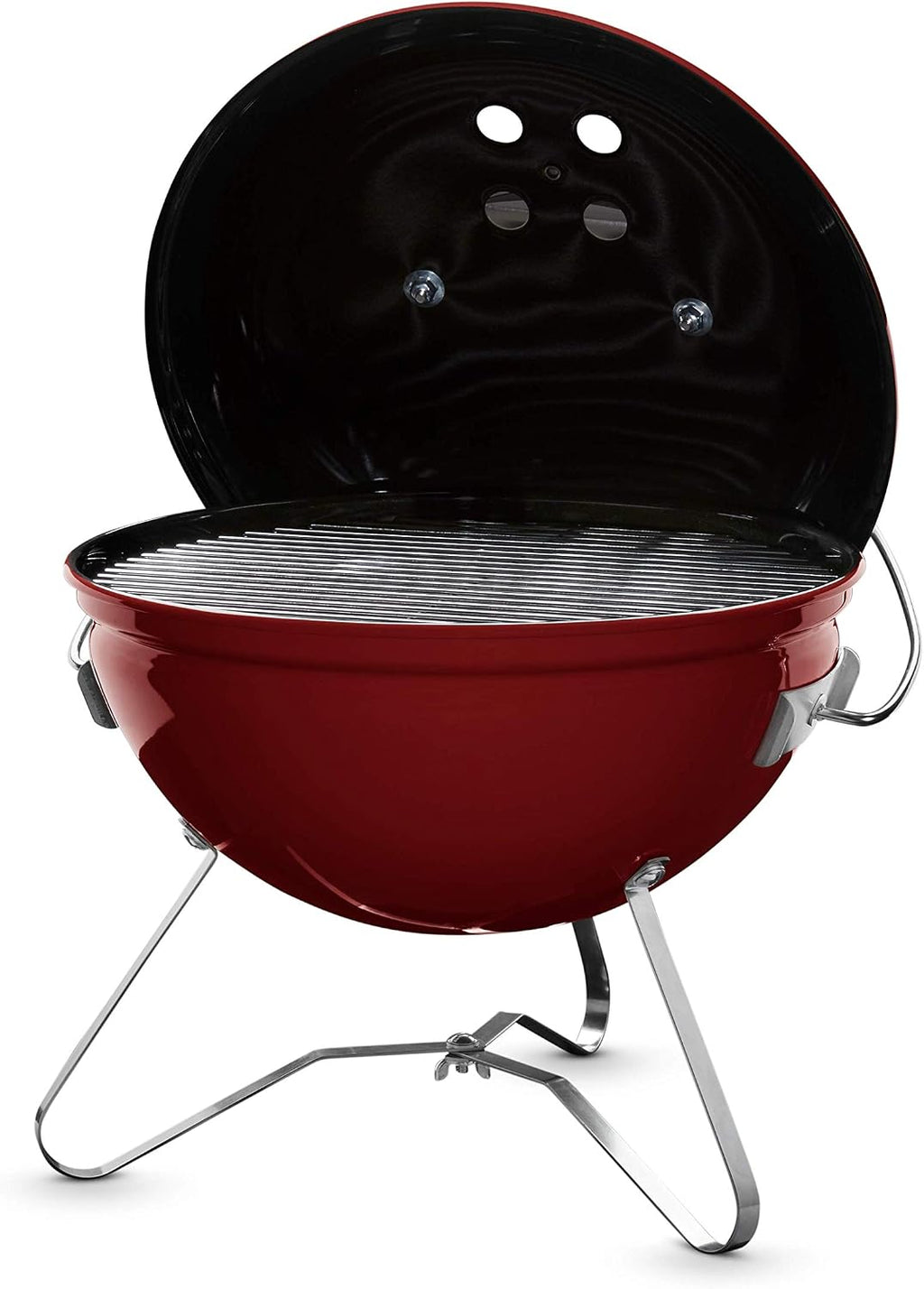 Weber Smokey Joe Premium Charcoal Grill Barbeque, 37cm | Portable BBQ Grill with Tuck-N-Carry Lid Cover & Plated Steel Legs | Folding Outdoor Cooker with Porcelain-Enamelled Bowl - Crimson (1123004)