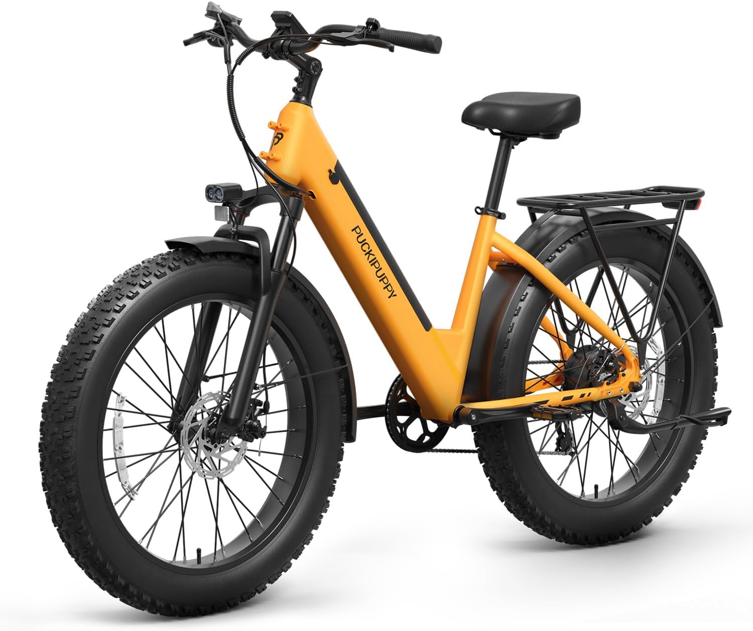 PUCKIPUPPY Electric Bike for Adults 960W Peak, 48V 15AH Removable Battery Electric Bicycle, 28MPH Commuter E-Bike, 7 Speed, Up to 60 Miles,All Terrain 26' Fat Tire Front Suspension, Samoyed
