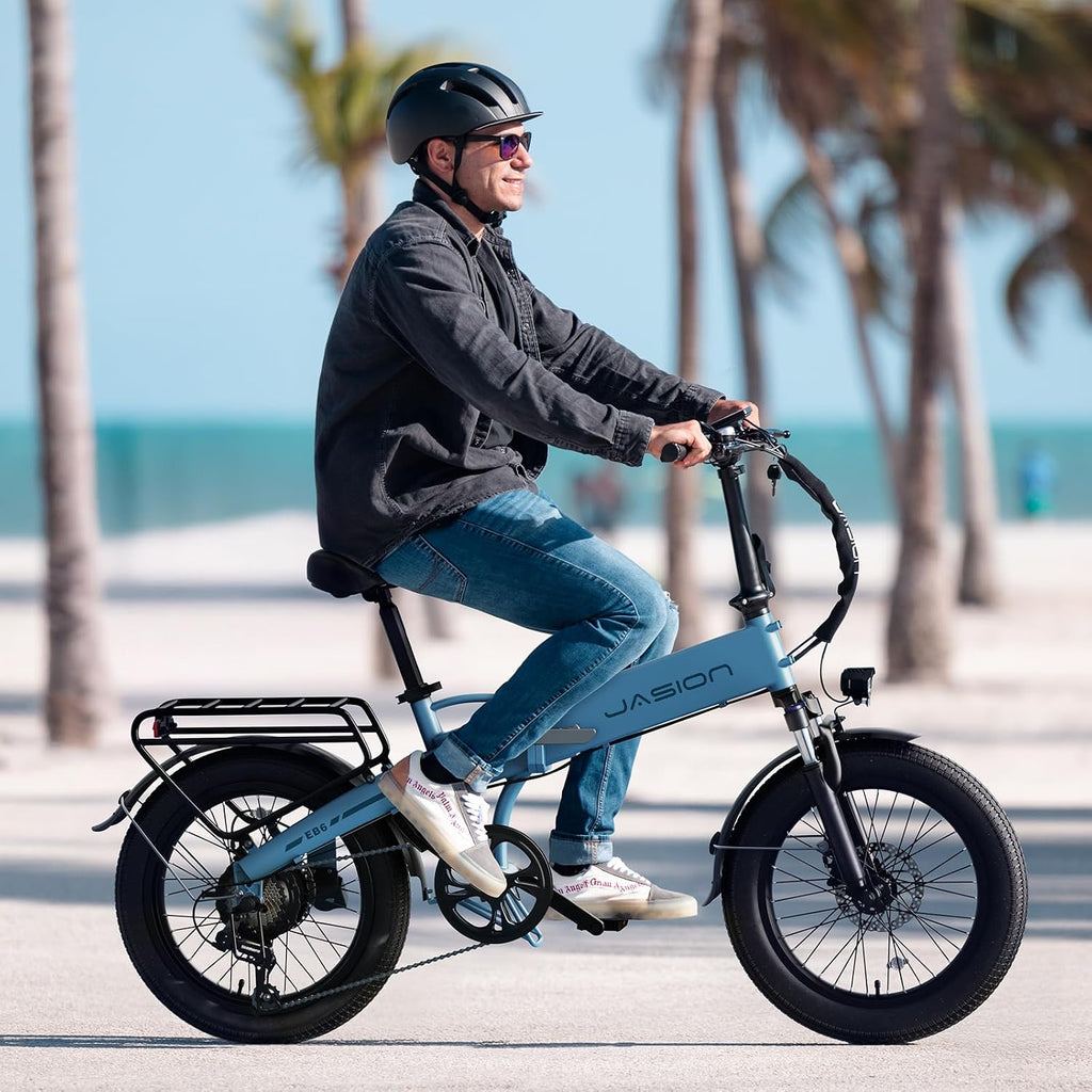 Jasion EB6 Foldable Electric Bike for Adults,【1200W Peak Motor, 25 MPH, 50 Miles Range】 20' Fat Tire Ebike with 48V Built-in Battery, Lightweight Aluminum Frame E Bike for Commuting, Off-Road, Travel