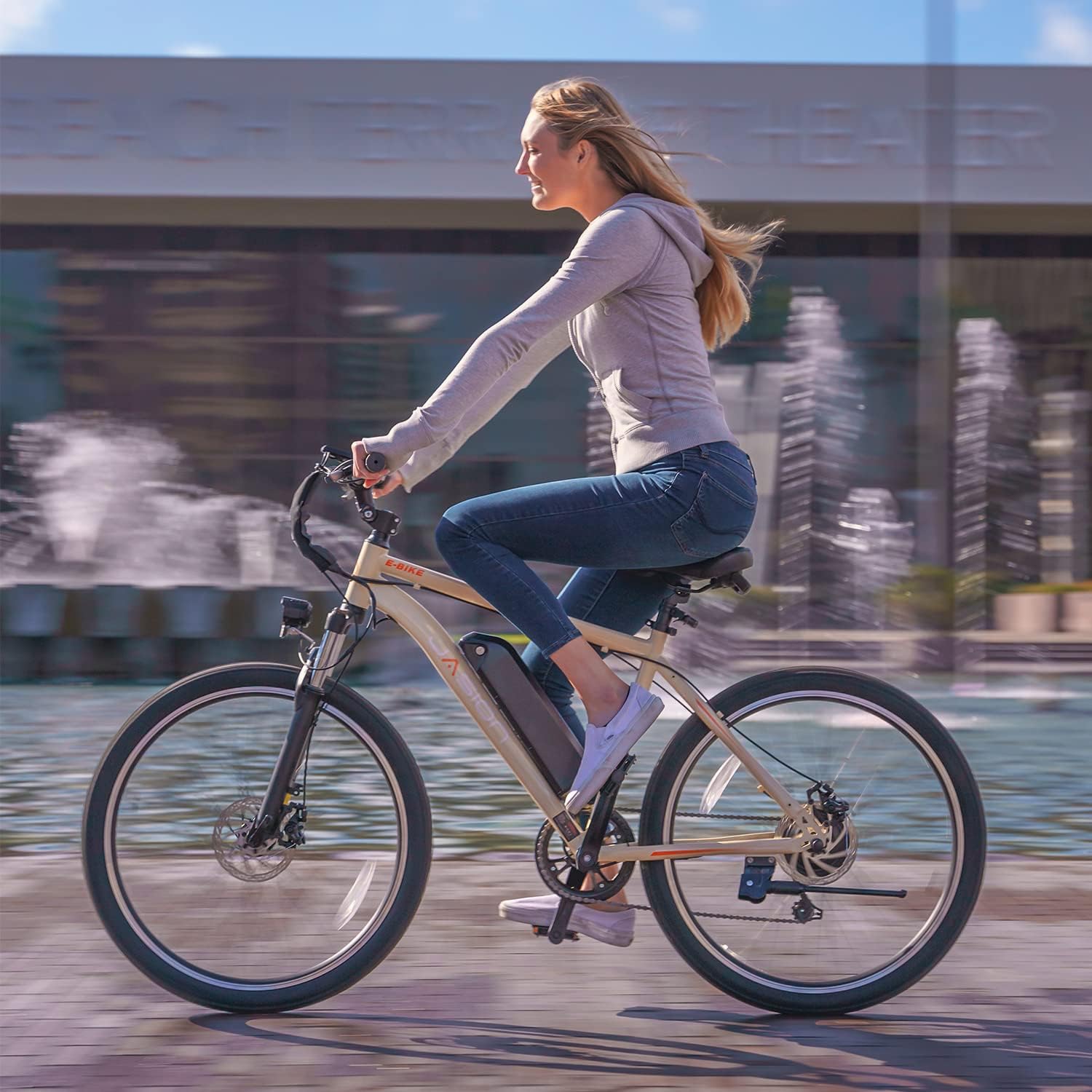 Jasion EB5 Electric Bike for Adults with Peak 750W Brushless Motor, 40Miles 20MPH Commuting Electric Mountain Bike with 360Wh Removable Battery, 7-Speed, 26' Tires and Front Fork Suspension