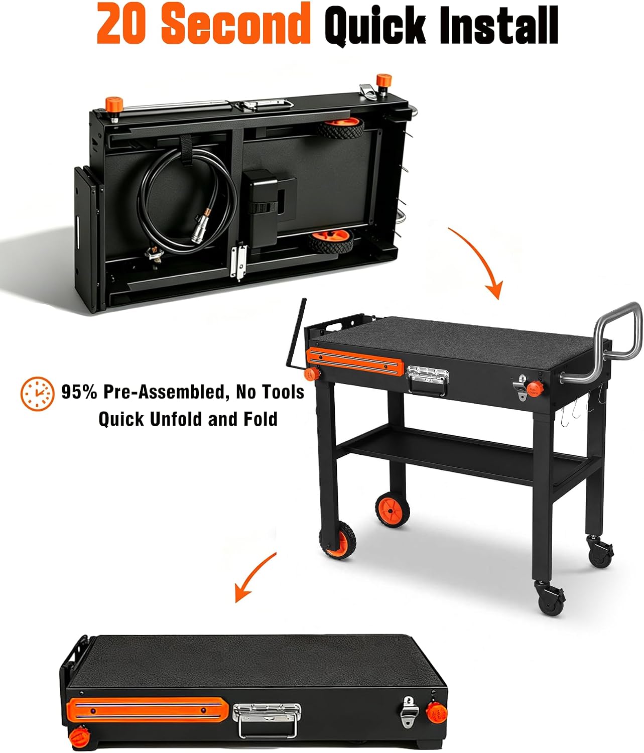 Blackstone Stand for 17' or 22' Griddle, Heavy Duty 450 LBS Blackstone Table, Foldable Portable Grill Cart with Locking Wheels, 20s Quick Setup, Anti-Wobble, Ideal for Backyard, Camping, Tailgating
