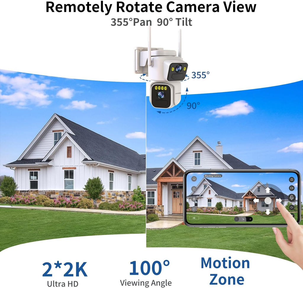 Luovisee Dual Lens Outside Cameras for Home Security Cameras 4 Pack,2.4G & 5G WiFi,Solar Battery Powered Camera with AI Motion Siren,SD/Free Cloud Storage,No Monthly Fee,Color Night Vision,Waterproof