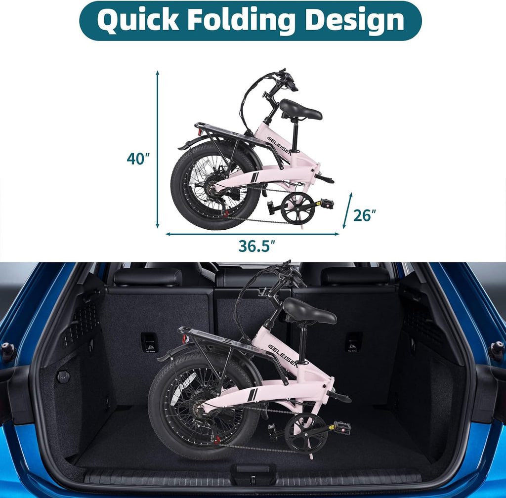 Folding Electric Bike for Adults, 20'×3.0 Fat Tire Electric Bicycle, 374.4Wh Battery Ebike, 20MPH Electric Cargo Bike with LCD Color Display & 6 Speed Gears (Fits for 5'0'+)