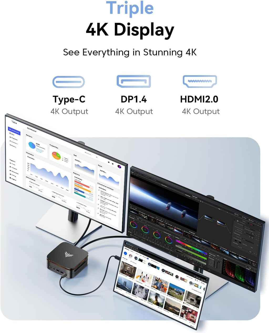 KAMRUI P1 Mini PC AMD Ryzen 3300U (4C/4T, up to 3.5GHz), Mini Desktop Computer 16GB RAM 256GB M.2 SSD, 4K Triple Display/LAN/WiFi/BT/USB3.2 Type-C/HDMI 2.0/DP 1.4 Mini Computer for Home Office