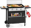 GREEN PARTY 3 Burner Propane Gas Griddle with Removable Standing Cart, Convertible to Tabletop Design, 27 inch Flat Top Grill for Outdoor Cooking Camping Tailgating Barbecue
