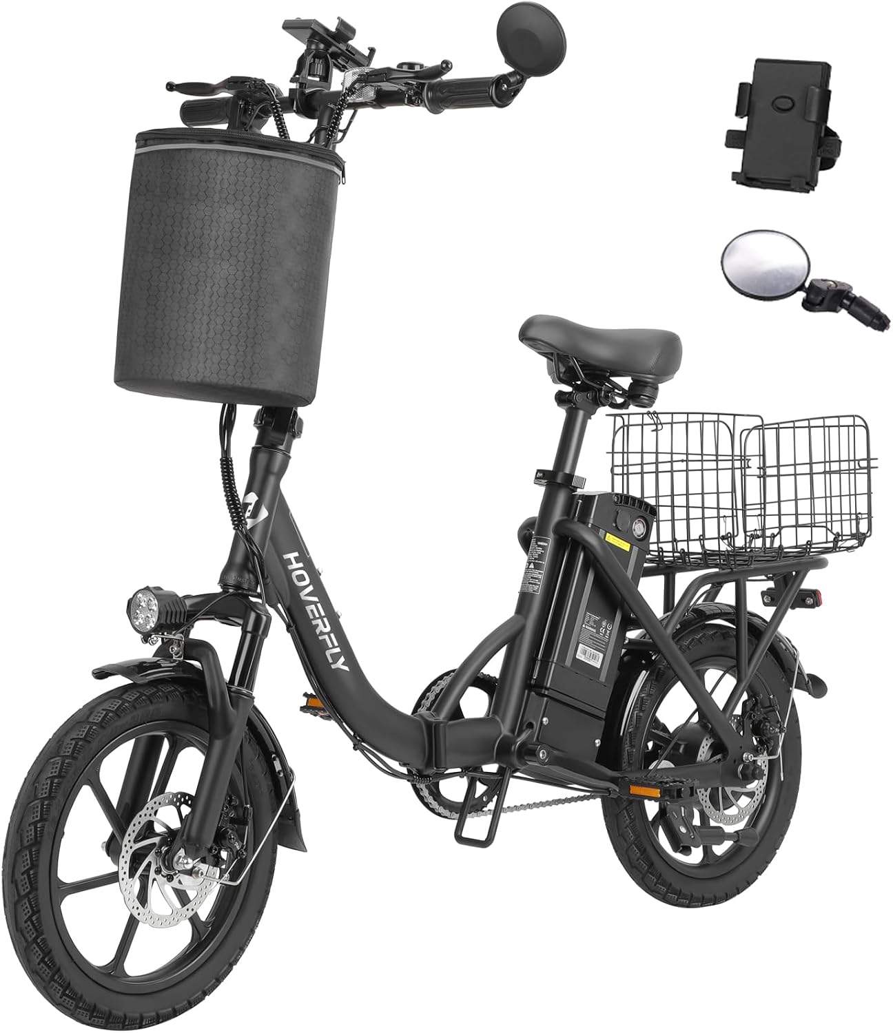 HOVERFLY H3 16' Electric Bike, Max 28Miles Range(Pedal-Assist) Folding E-Bike with Removable Battery, Front Suspension and Commuter Electric Bicycle Adults